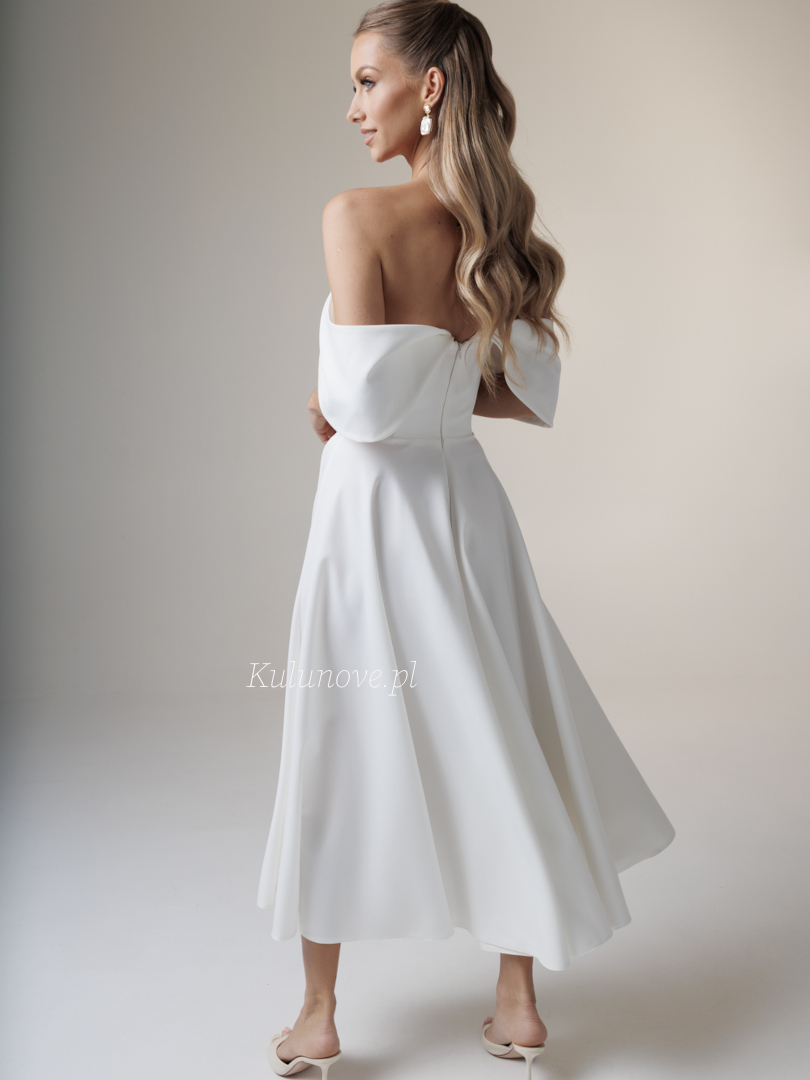 Abby - ecru wedding midi dress with dropped shoulders - Kulunove image 2