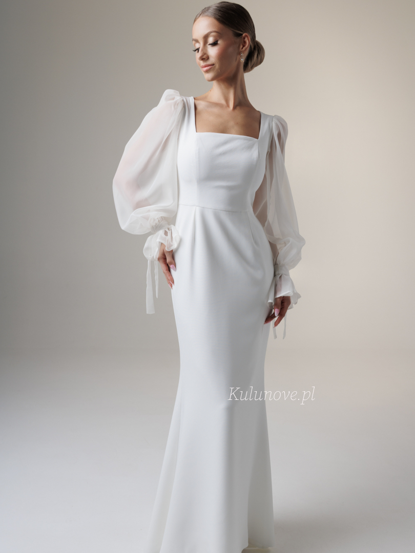 Claire - minimalist gown with romantic transparent sleeves finished with a bow - Kulunove image 2