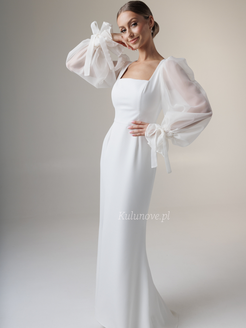 Claire - minimalist gown with romantic transparent sleeves finished with a bow - Kulunove image 1