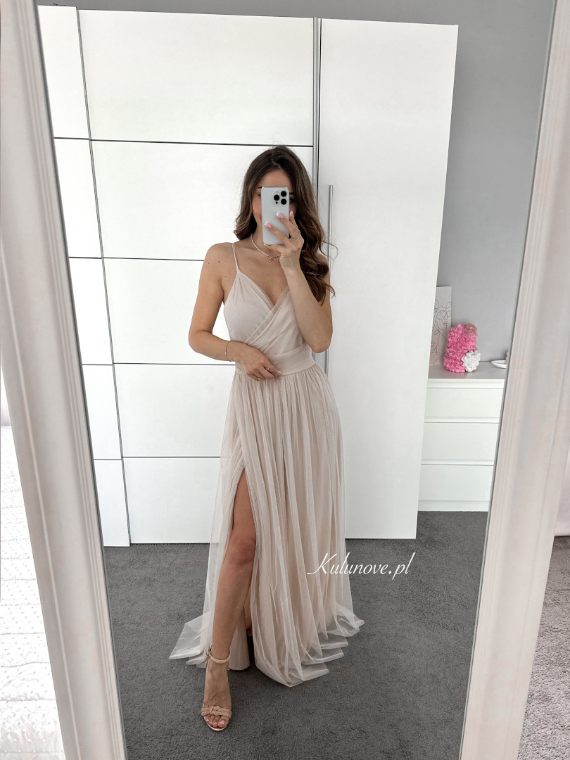 Zuri - light beige tulle maxi dress image 3