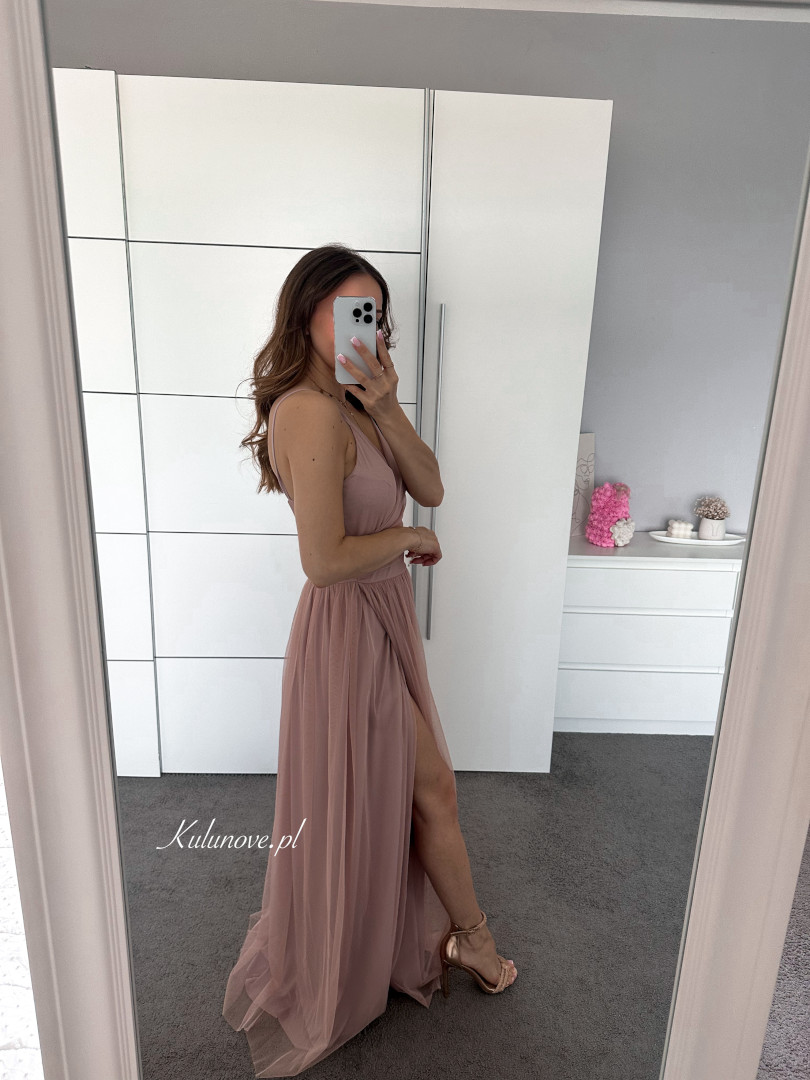 Zuri - powder pink delicate dress made of tulle with thin straps image 3
