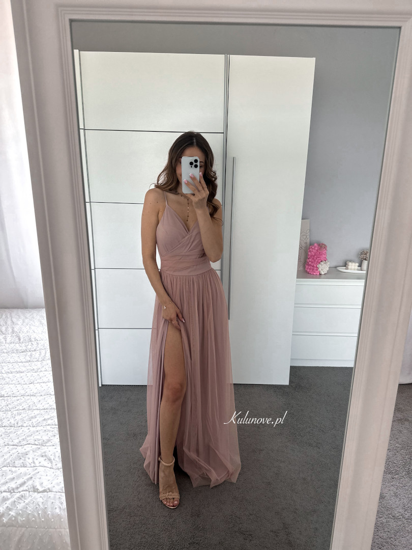 Zuri - powder pink delicate dress made of tulle with thin straps image 1