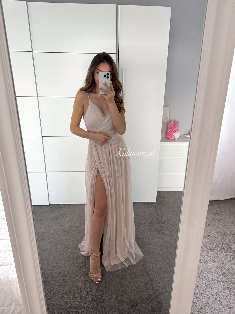 Zuri - light beige tulle maxi dress image 4