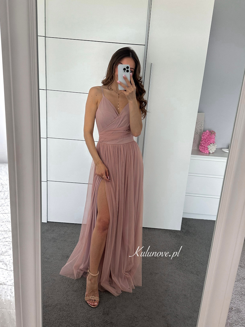 Zuri - powder pink delicate dress made of tulle with thin straps image 2