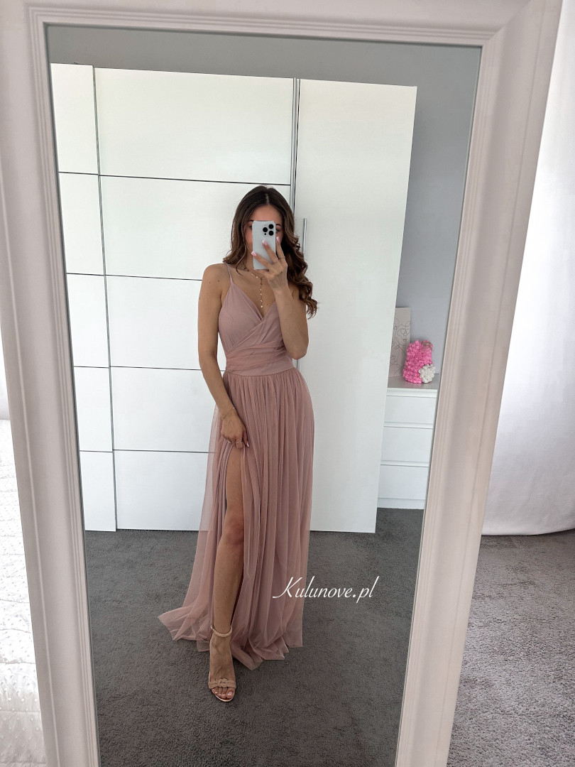 Zuri - powder pink delicate dress made of tulle with thin straps image 4