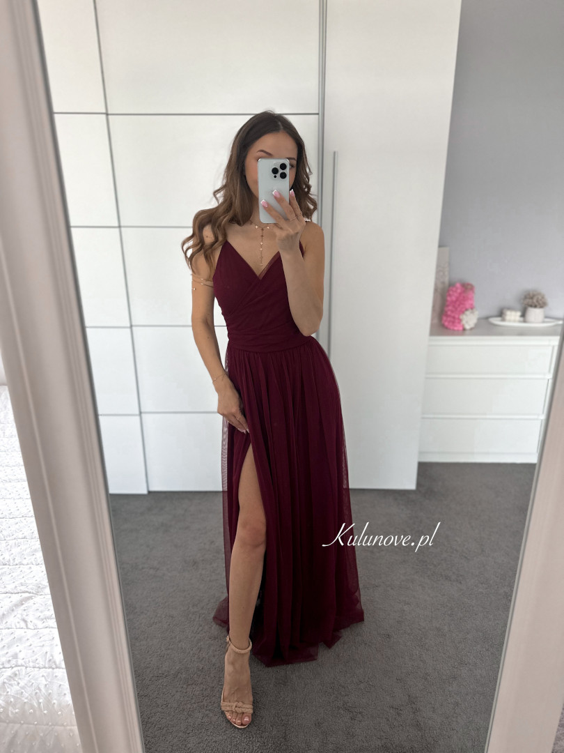 Zuri - delicate burgundy strapless maxi dress image 2