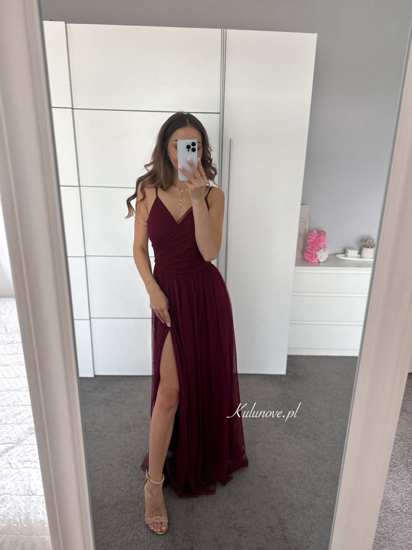 Zuri - delicate burgundy strapless maxi dress image 1